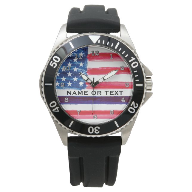 Personalized Thin Blue Line US Flag Police Officer Watch (Front)