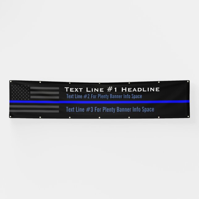Personalized Thin Blue Line USA Flag Long Display Banner (Horizontal)