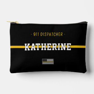 Personalized Thin Gold Line Flag 911 Dispatcher Accessory Pouch