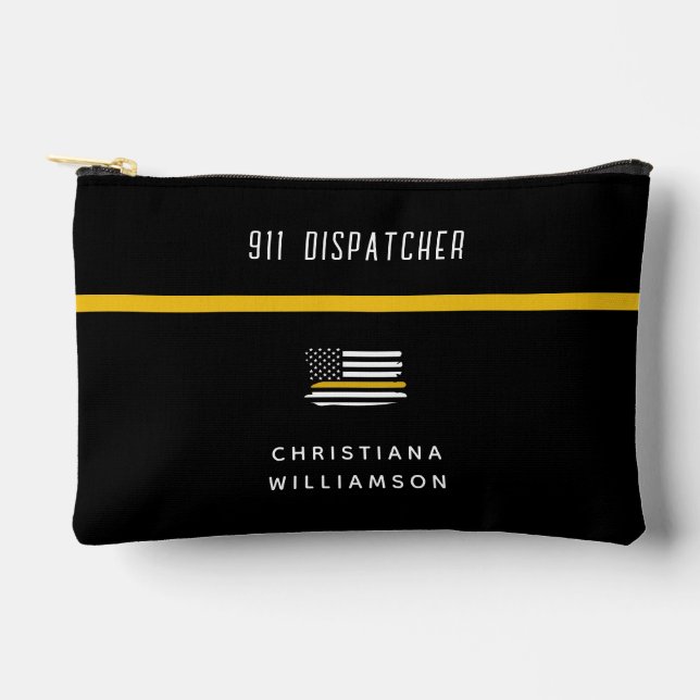 Personalized Thin Gold Line Flag 911 Dispatcher  Accessory Pouch (Front)