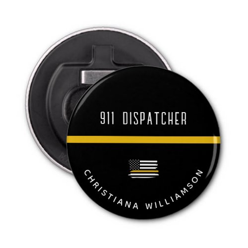 Personalized Thin Gold Line Flag 911 Dispatcher  Bottle Opener