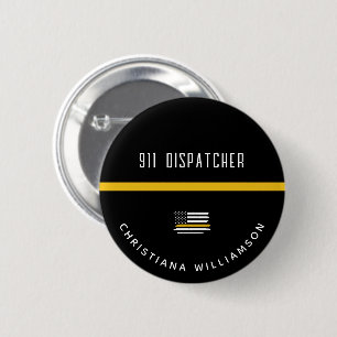 Personalized Thin Gold Line Flag 911 Dispatcher  Button