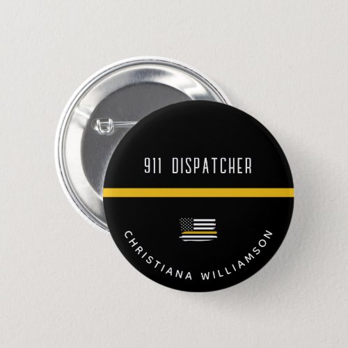 Personalized Thin Gold Line Flag 911 Dispatcher  Button