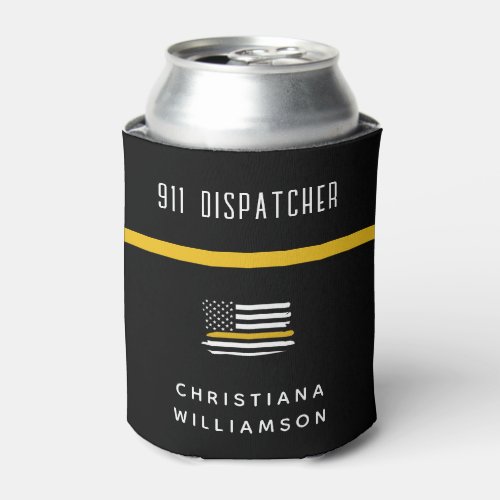 Personalized Thin Gold Line Flag 911 Dispatcher  Can Cooler