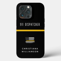 Personalized Thin Gold Line Flag 911 Dispatcher