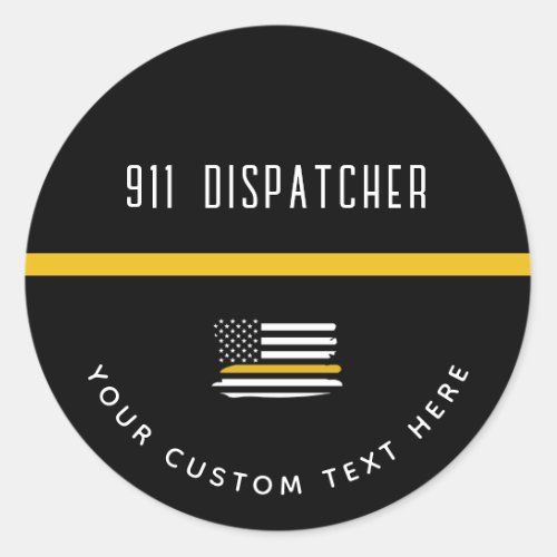 Personalized Thin Gold Line Flag 911 Dispatcher  Classic Round Sticker