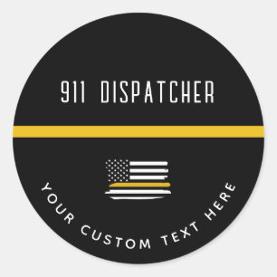 Personalized Thin Gold Line Flag 911 Dispatcher  Classic Round Sticker