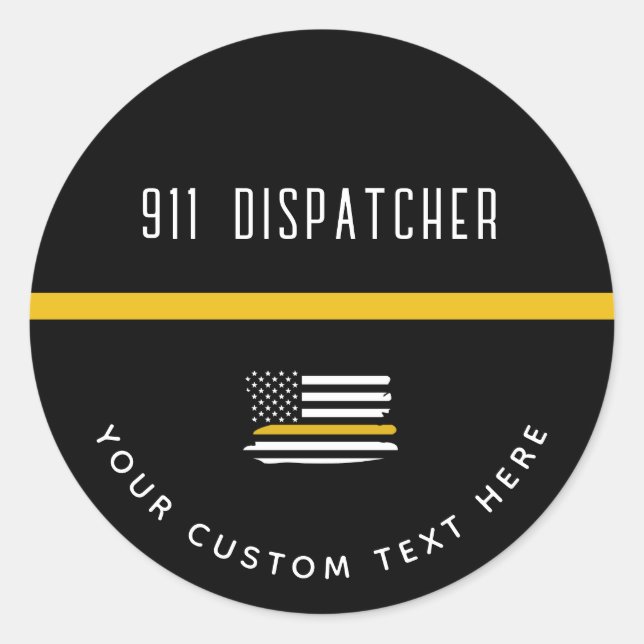 Personalized Thin Gold Line Flag 911 Dispatcher  Classic Round Sticker (Front)