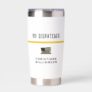 Personalized Thin Gold Line Flag 911 Dispatcher  Insulated Tumbler