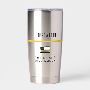 Personalized Thin Gold Line Flag 911 Dispatcher Insulated Tumbler