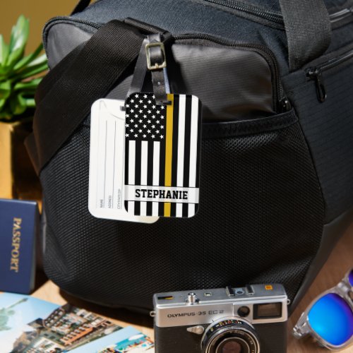 Personalized Thin Gold Line Flag 911 Dispatcher  Luggage Tag