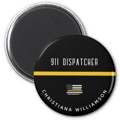 Personalized Thin Gold Line Flag 911 Dispatcher  Magnet