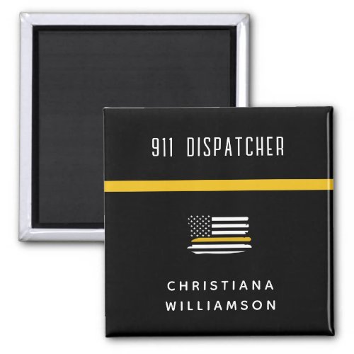 Personalized Thin Gold Line Flag 911 Dispatcher  Magnet