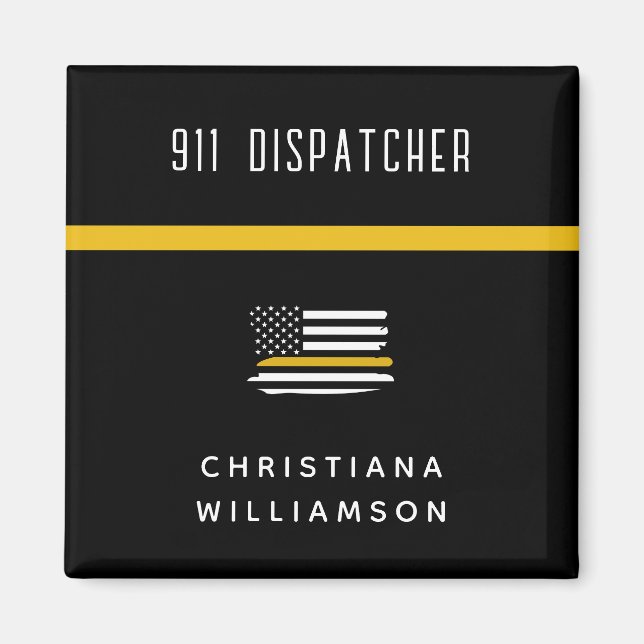 Personalized Thin Gold Line Flag 911 Dispatcher  Magnet (Front)