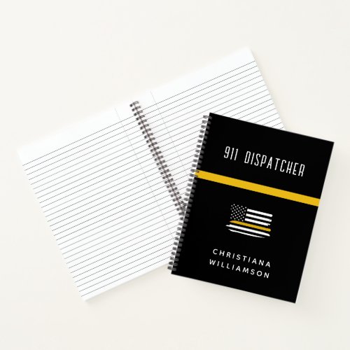 Personalized Thin Gold Line Flag 911 Dispatcher  Notebook