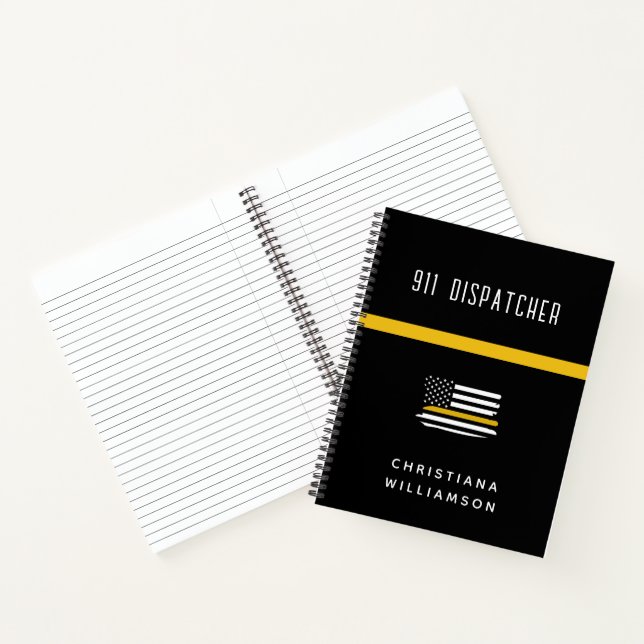 Personalized Thin Gold Line Flag 911 Dispatcher  Notebook (Inside)
