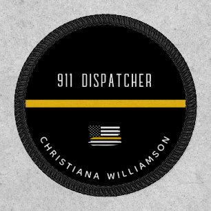 Personalized Thin Gold Line Flag 911 Dispatcher  Patch