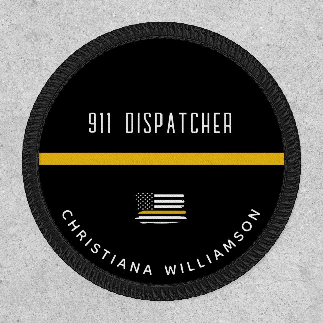 Personalized Thin Gold Line Flag 911 Dispatcher  Patch (Front)