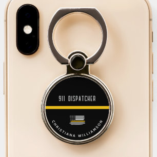 Personalized Thin Gold Line Flag 911 Dispatcher  Phone Ring Stand