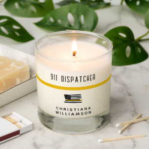 Personalized Thin Gold Line Flag 911 Dispatcher  Scented Candle