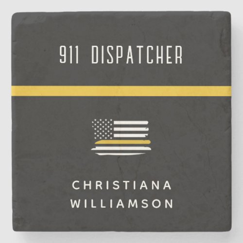 Personalized Thin Gold Line Flag 911 Dispatcher  Stone Coaster