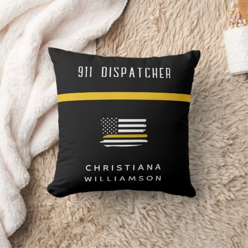 Personalized Thin Gold Line Flag 911 Dispatcher  Throw Pillow