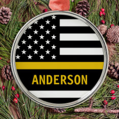 Personalized Thin Gold Line Flag Us 911 Dispatcher Metal Ornament at Zazzle