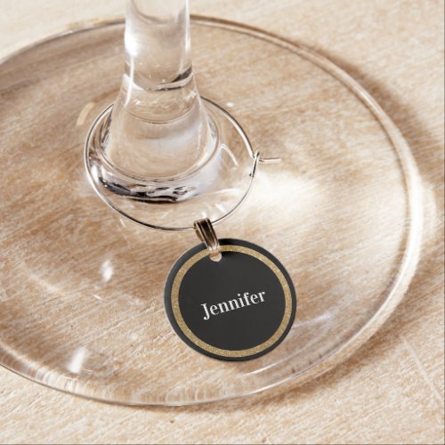 Personalized Thin Gold Line Glitter Wine Charm