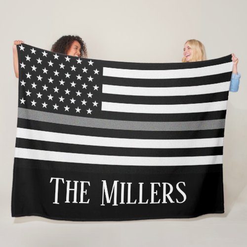 Personalized Thin Gray Line Flag Fleece Blanket