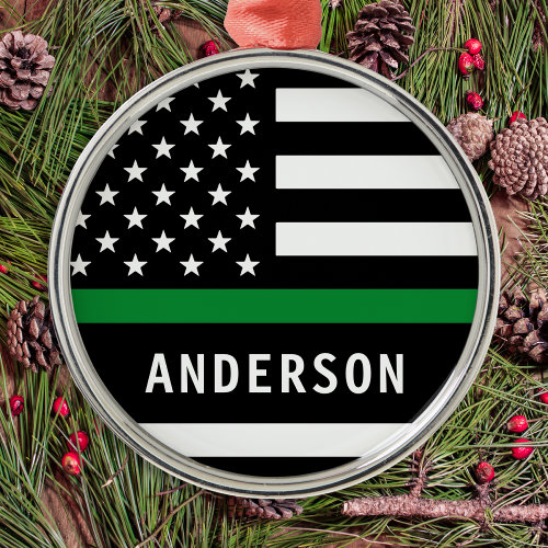 Personalized Thin Green Line A Military Christmas Metal Ornament