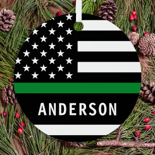 Personalized Thin Green Line Military Christmas Metal Ornament