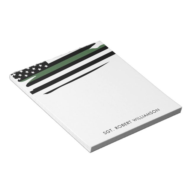 Personalized Thin Green Line Military Notepad (Angled)