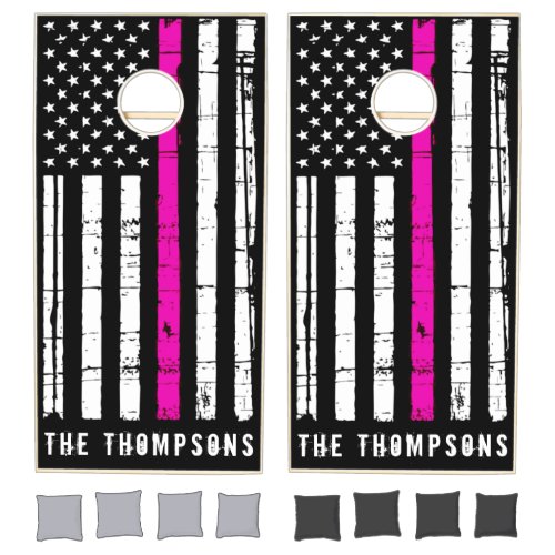 Personalized Thin Pink Line American Flag Nurse Cornhole Set