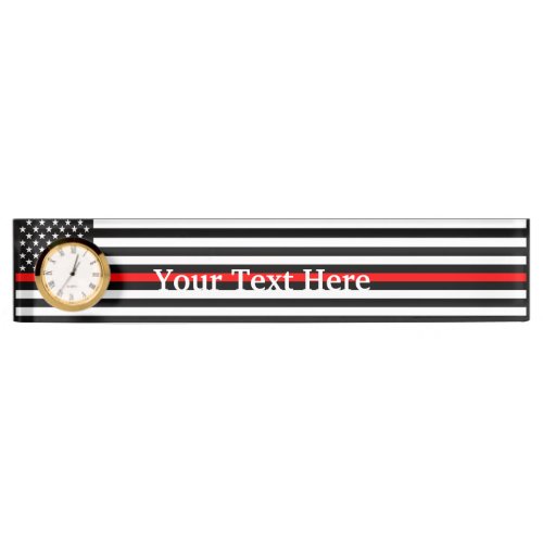 Personalized Thin Red Line American Flag Display Desk Name Plate
