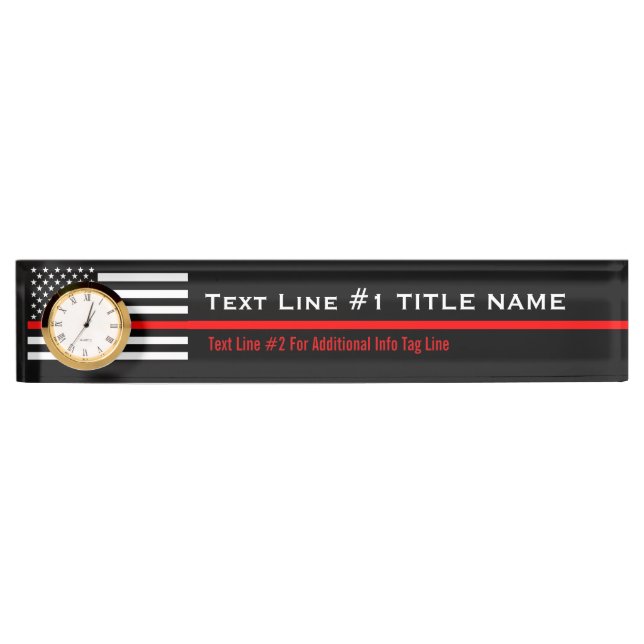 Personalized Thin Red Line American Flag on a Name Plate (Front)