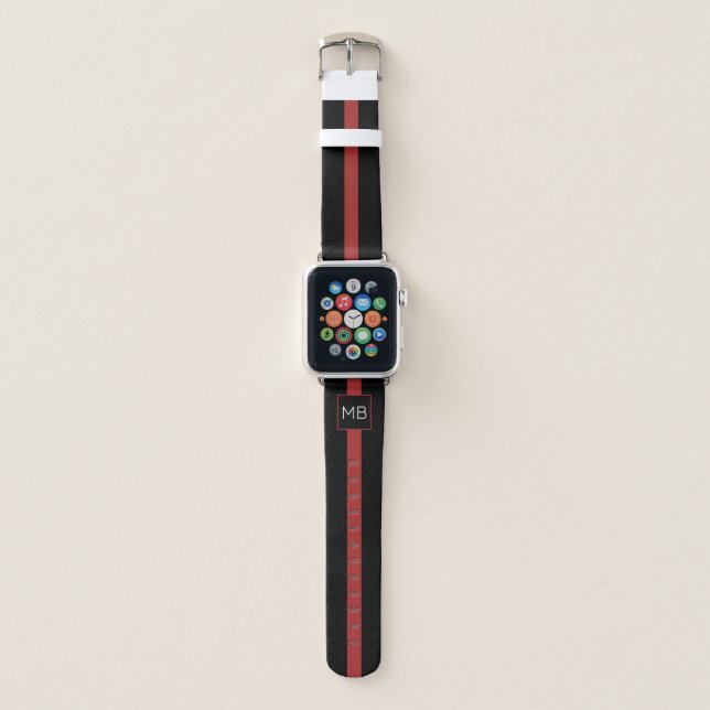 Personalized Thin Red Line Fire Rescue Firefighter Apple Watch Band (Front)