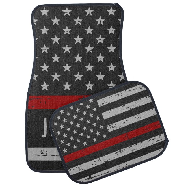 Personalized Thin Red Line Firefighter Car Floor Mat (Set)