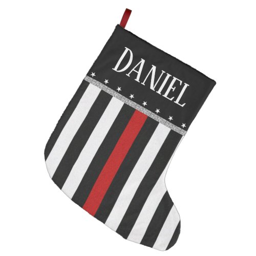 Personalized Thin Red Line Firefighter Flag Large Christmas Stocking