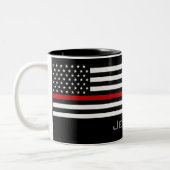 Personalized Thin Red Line Firefighter Flag Two-Tone Coffee Mug (Left)