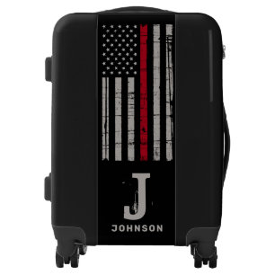 Personalized Thin Red Line Firefighter Luggage