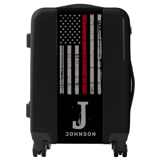 Personalized Thin Red Line Firefighter Luggage (Front)