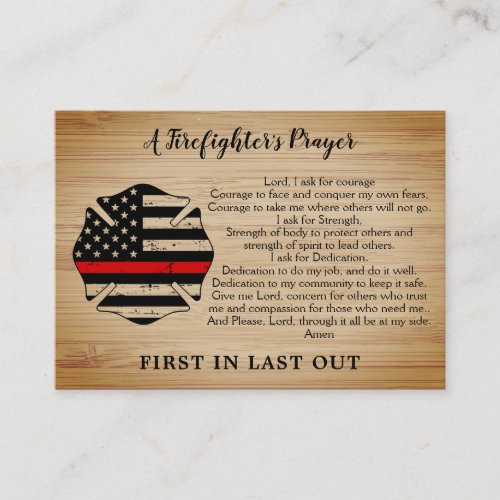 Personalized Thin Red Line Firefighter Prayer Business Card