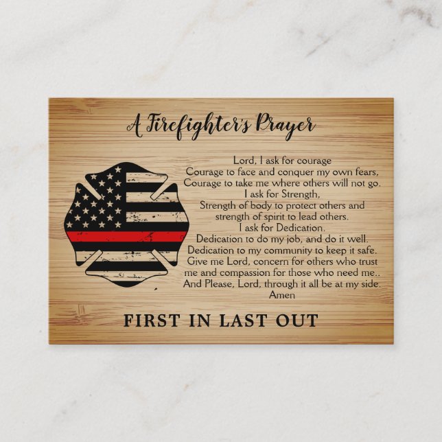 Personalized Thin Red Line Firefighter Prayer Business Card (Front)