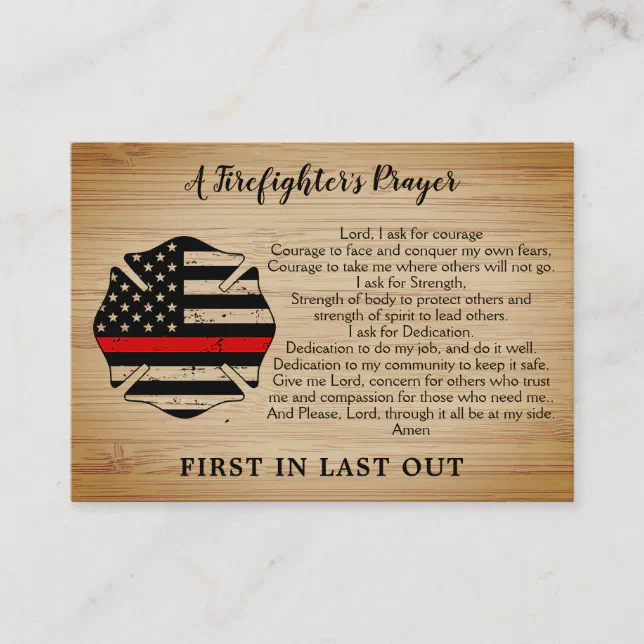 Personalized Thin Red Line Firefighter Prayer Business Card | Zazzle