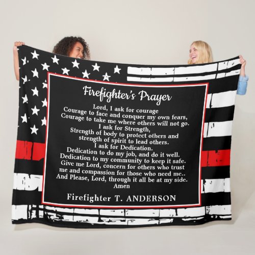 Personalized Thin Red Line Firefighter Prayer Fleece Blanket