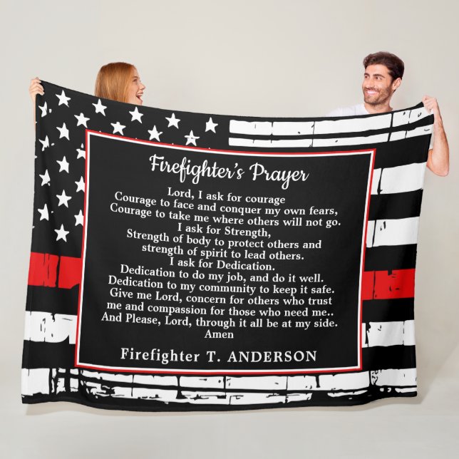 Personalized Thin Red Line Firefighter Prayer Fleece Blanket (In Situ)