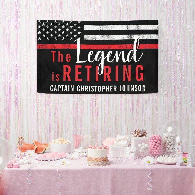 Personalized Thin Red Line Firefighter Retirement Banner (Party)