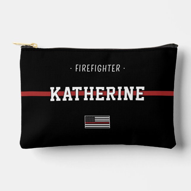 Personalized Thin Red Line Flag Firefighter Accessory Pouch (Front)