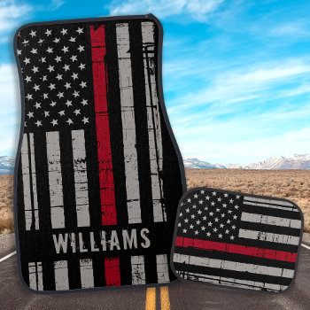 Personalized Thin Red Line Flag Firefighter Car Floor Mat by BlackDogArtJudy at Zazzle