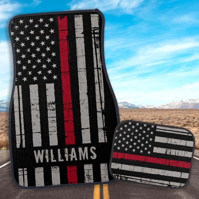 Personalized Thin Red Line Flag Firefighter Car Floor Mat (Creator Uploaded)